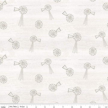 15" End of Bolt - Spring Barn Quilts Windmills C14333 Parchment - Riley Blake Designs - Line-Drawn Windmills - Quilting Cotton Fabric