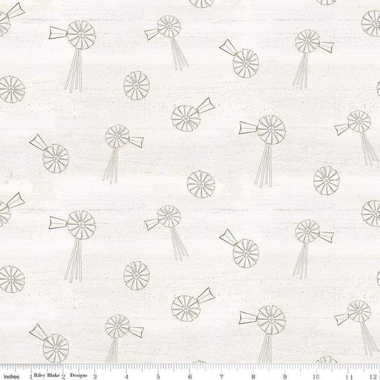 15" End of Bolt - Spring Barn Quilts Windmills C14333 Parchment - Riley Blake Designs - Line-Drawn Windmills - Quilting Cotton Fabric