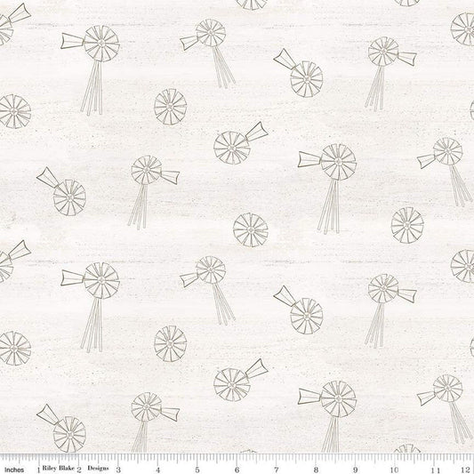 17" End of Bolt - Spring Barn Quilts Windmills C14333 Parchment - Riley Blake Designs - Line-Drawn Windmills - Quilting Cotton Fabric
