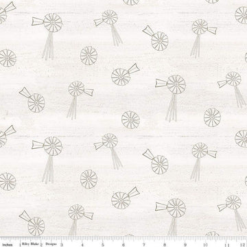 35" End of Bolt - Spring Barn Quilts Windmills C14333 Parchment - Riley Blake Designs - Line-Drawn Windmills - Quilting Cotton Fabric