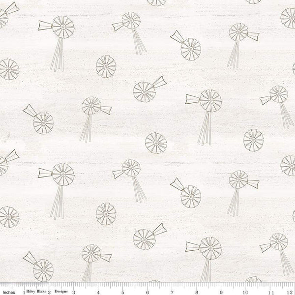 Spring Barn Quilts Windmills C14333 Parchment - Riley Blake Designs - Line-Drawn Windmills - Quilting Cotton Fabric