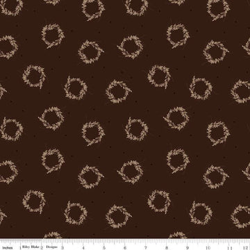 SALE Huckleberry Saltbox Wreaths C14351 Brown - Riley Blake Designs - Quilting Cotton Fabric
