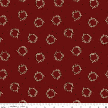 16" End of Bolt - SALE Huckleberry Saltbox Wreaths C14351 Mahogany - Riley Blake Designs - Quilting Cotton Fabric