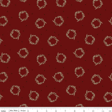Fat Quarter End of Bolt - SALE Huckleberry Saltbox Wreaths C14351 Mahogany - Riley Blake Designs - Quilting Cotton Fabric
