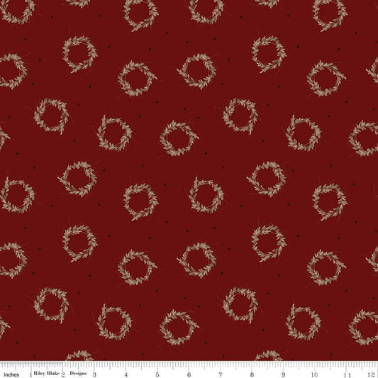 16" End of Bolt - SALE Huckleberry Saltbox Wreaths C14351 Mahogany - Riley Blake Designs - Quilting Cotton Fabric
