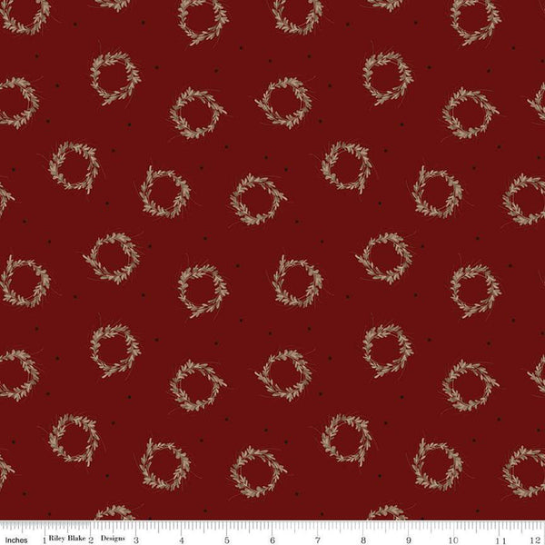 Huckleberry Saltbox Wreaths C14351 Mahogany - Riley Blake Designs - Quilting Cotton Fabric