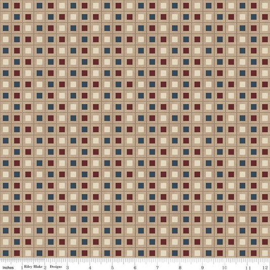 DEAL Huckleberry Saltbox Blocks C14353 Almond - Riley Blake Designs - Geometric Dotted Grid Squares - Quilting Cotton Fabric