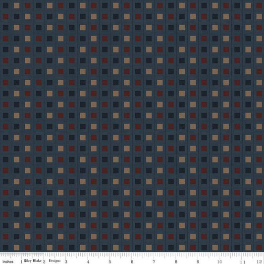 10" End of Bolt - SALE Huckleberry Saltbox Blocks Oxford Blue Geometric Fabric C14353 - Riley Blake Quilting Cotton Fabric