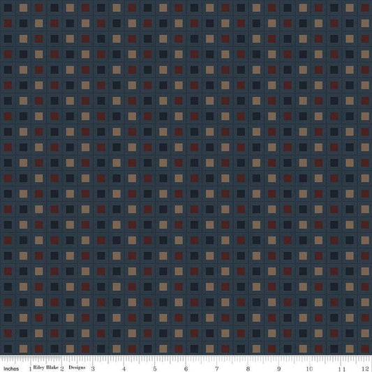 10" End of Bolt - SALE Huckleberry Saltbox Blocks Oxford Blue Geometric Fabric C14353 - Riley Blake Quilting Cotton Fabric