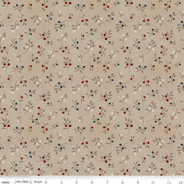 Huckleberry Saltbox Sprigs C14356 Almond - Riley Blake Designs - Leaf Leaves Berries - Quilting Cotton Fabric