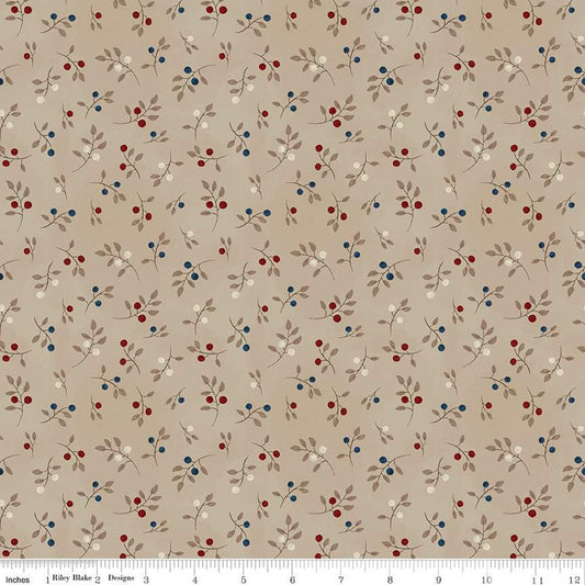 Huckleberry Saltbox Sprigs C14356 Almond - Riley Blake Designs - Leaf Leaves Berries - Quilting Cotton Fabric