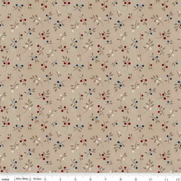 Huckleberry Saltbox Sprigs C14356 Almond by Riley Blake Designs - Leaf Leaves Berries - Quilting Cotton Fabric