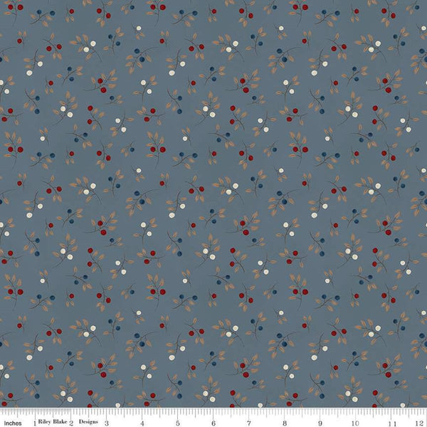 Fat Quarter End of Bolt - SALE Huckleberry Saltbox Sprigs C14356 Stone - Riley Blake Designs - Leaves Leaf Berries - Quilting Cotton Fabric