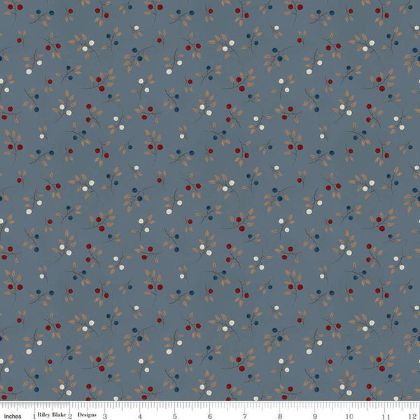 Fat Quarter End of Bolt - SALE Huckleberry Saltbox Sprigs C14356 Stone - Riley Blake Designs - Leaves Leaf Berries - Quilting Cotton Fabric