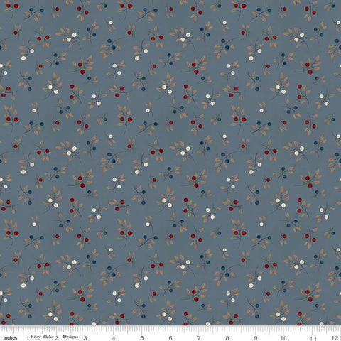 Fat Quarter End of Bolt - SALE Huckleberry Saltbox Sprigs C14356 Stone - Riley Blake Designs - Leaves Leaf Berries - Quilting Cotton Fabric