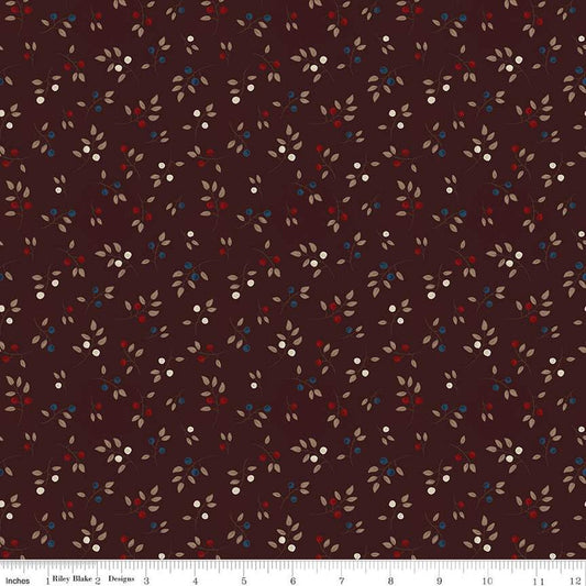 SALE Huckleberry Saltbox Sprigs C14356 Wine - Riley Blake Designs - Leaves Leaf Berries - Quilting Cotton Fabric