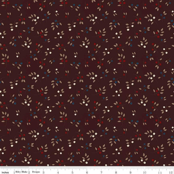 Huckleberry Saltbox Sprigs C14356 Wine - Riley Blake Designs - Leaves Leaf Berries - Quilting Cotton Fabric