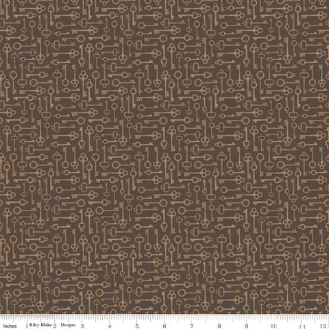 Fat Quarter End of Bolt - SALE Huckleberry Saltbox Keys C14357 Russet by Riley Blake Designs - Quilting Cotton Fabric
