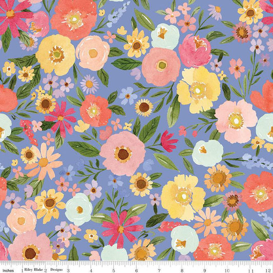 15" End of Bolt - Flora No. 6 Main C14460 Periwinkle - Riley Blake Designs - Floral Flowers - Quilting Cotton Fabric
