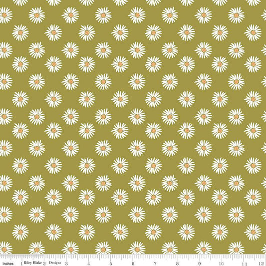SALE Flora No. 6 Daisies C14461 Green - Riley Blake Designs - Floral Flowers - Quilting Cotton Fabric