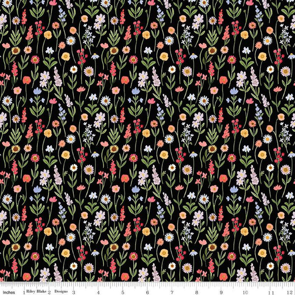 SALE Flora No. 6 Stems C14462 Black by Riley Blake Designs - Floral Flowers - Quilting Cotton Fabric