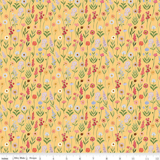 SALE Flora No. 6 Stems C14462 Yellow - Riley Blake Designs - Floral Flowers - Quilting Cotton Fabric