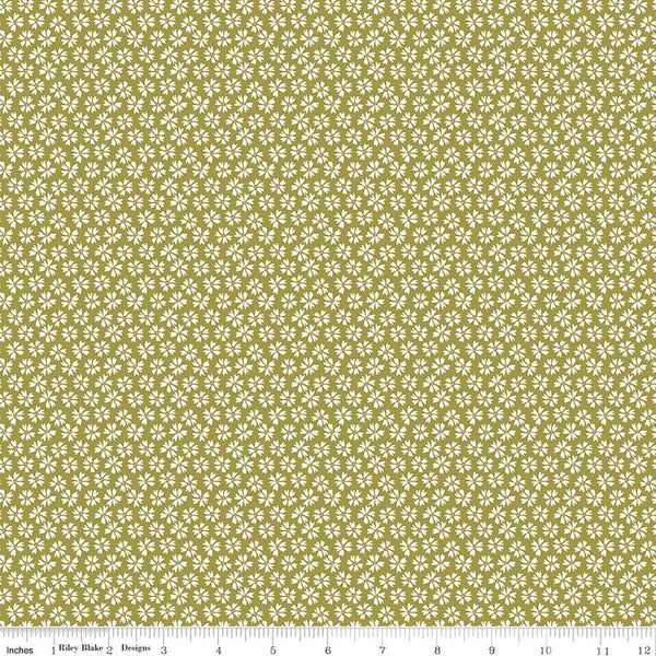 SALE Flora No. 6 Ditsy C14463 Green by Riley Blake Designs - Floral White Flowers - Quilting Cotton Fabri