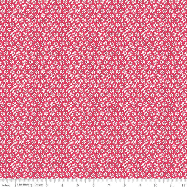 Flora No. 6 Ditsy C14463 Raspberry by Riley Blake Designs - Floral White Flowers - Quilting Cotton Fabric