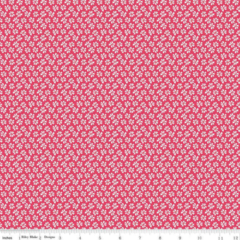 Flora No. 6 Ditsy C14463 Raspberry by Riley Blake Designs - Floral White Flowers - Quilting Cotton Fabric