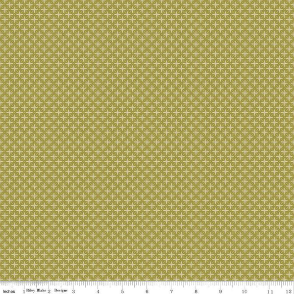 Fat Quarter End of Bolt - CLEARANCE Flora No. 6 Geometric C14464 Green by Riley Blake Designs - Diagonal Cross Dots - Quilting Cotton Fabric
