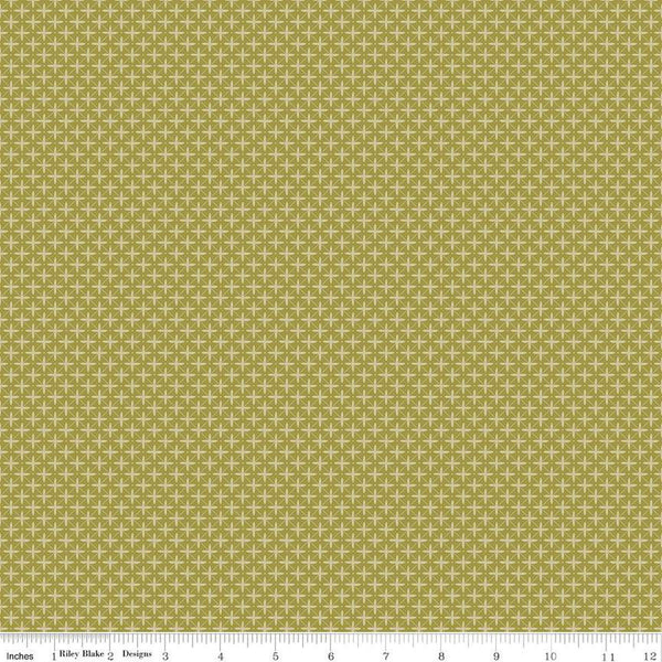 Fat Quarter End of Bolt - CLEARANCE Flora No. 6 Geometric C14464 Green by Riley Blake Designs - Diagonal Cross Dots - Quilting Cotton Fabric