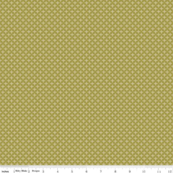 CLEARANCE Flora No. 6 Geometric C14464 Green by Riley Blake Designs - Diagonal Grid Criss-Cross Dots - Quilting Cotton Fabric