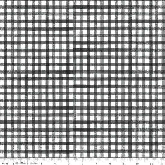 Flora No. 6 PRINTED Gingham C14465 Black - Riley Blake Designs - Black Cloud/White Checks - Quilting Cotton Fabric