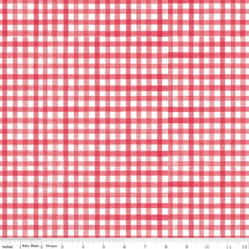 Flora No. 6 PRINTED Gingham C14465 Raspberry - Riley Blake Designs - Pink Cloud/White Checks - Quilting Cotton Fabric