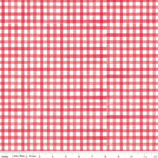 Flora No. 6 PRINTED Gingham C14465 Raspberry - Riley Blake Designs - Pink Cloud/White Checks - Quilting Cotton Fabric