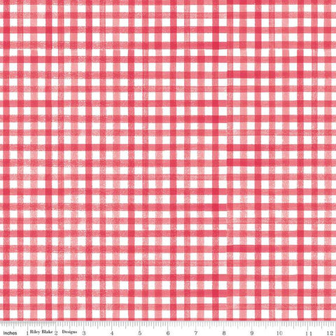 Flora No. 6 PRINTED Gingham C14465 Raspberry by Riley Blake Designs - Pink Cloud/White Checks - Quilting Cotton Fabric