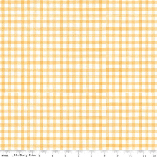 Flora No. 6 PRINTED Gingham C14465 Yellow - Riley Blake Designs - Pink Cloud/White Checks - Quilting Cotton Fabric