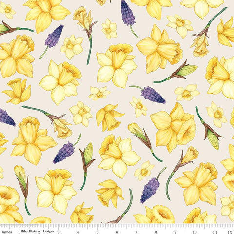 SALE Monthly Placemats 2 April Daffodils C13927 Cream - Riley Blake Designs - Floral Flowers - Quilting Cotton Fabric