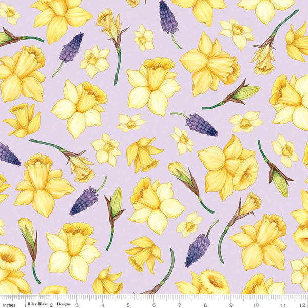 CLEARANCE Monthly Placemats 2 April Daffodils C13927 Lavender - Riley Blake Designs - Floral Flowers - Quilting Cotton Fabric