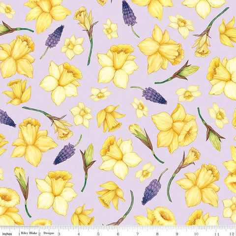 SALE Monthly Placemats 2 April Daffodils C13927 Lavender - Riley Blake Designs - Floral Flowers - Quilting Cotton Fabric
