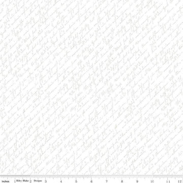 SALE Lights On Home Script C14474 - Riley Blake Designs - White-on-White Diagonal Vintage Cursive Text - Quilting Cotton Fabric