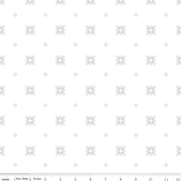 CLEARANCE Lights On Granny C14483 - Riley Blake Designs - White-on-White PRINTED Granny Squares Quilt Blocks - Quilting Cotton Fabric