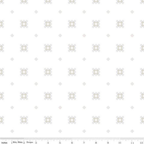 SALE Lights On Granny C14483 - Riley Blake Designs - White-on-White PRINTED Granny Squares Quilt Blocks - Quilting Cotton Fabric