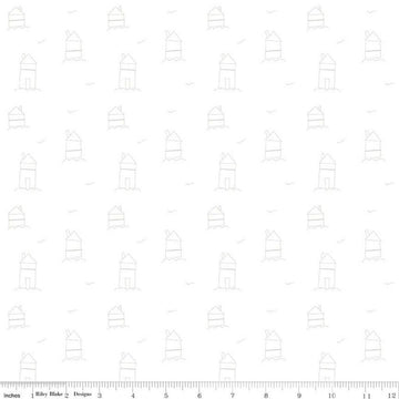 33" End of Bolt - DEAL Lights On Homemade C14484 - Riley Blake Designs - White-on-White Outlined Houses - Quilting Cotton Fabric