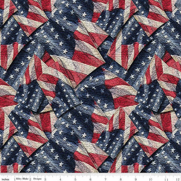 SALE 11" End of Bolt - Coming Home Flags CD14424 Multi - Riley Blake - DIGITALLY PRINTED Armed Forces Patriotic Independence Day - Quilting