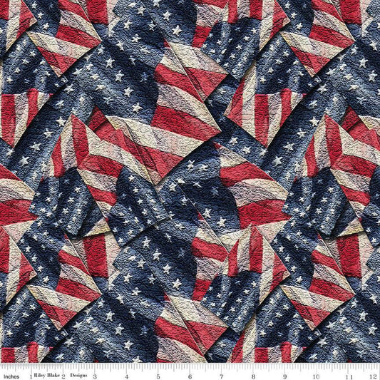 SALE 11" End of Bolt - Coming Home Flags CD14424 Multi - Riley Blake - DIGITALLY PRINTED Armed Forces Patriotic Independence Day - Quilting