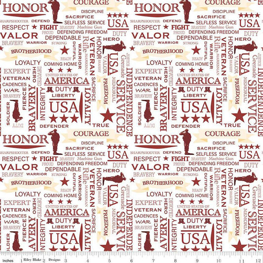 CLEARANCE Coming Home Marines Text C14430 Sage - Riley Blake Designs - Armed Forces Patriotic - Quilting Cotton Fabric