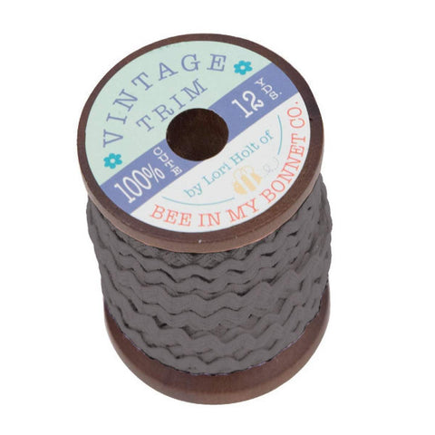 SALE Lori Holt Vintage Trim Small on Wooden Spool STVT-14774 Steel - Riley Blake Designs - 12 Yards of 1/4" Polyester Trim