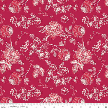 SALE Heirloom Red Line Floral C14341 Berry - Riley Blake Designs - Flowers Leaves - Quilting Cotton Fabric