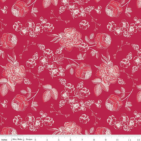 Heirloom Red Line Floral C14341 Berry by Riley Blake Designs - Flowers Leaves - Quilting Cotton Fabric